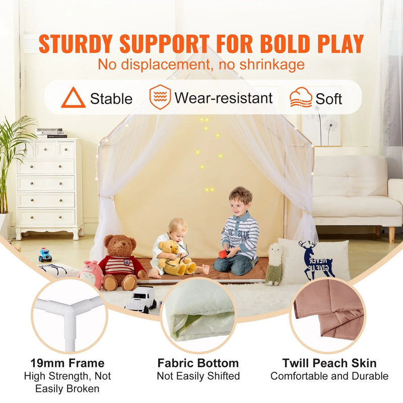 VEVOR Kids Play Tent, Kids Tent for Kids 1 - 5 Years Old, Toddler Tent with Mat and Tent Lamp, Tent for Kids with Windows for Indoor and Outdoor, Yurt Tent for Boys and Girls, Beige - Lacatang Shop