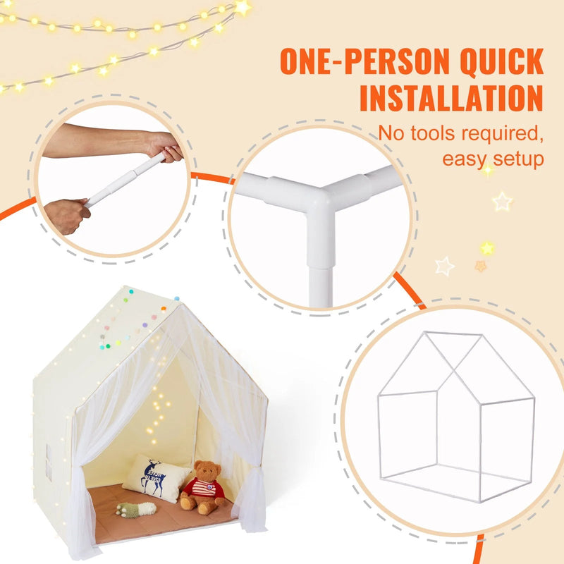VEVOR Kids Play Tent, Kids Tent for Kids 1 - 5 Years Old, Toddler Tent with Mat and Tent Lamp, Tent for Kids with Windows for Indoor and Outdoor, Yurt Tent for Boys and Girls, Beige - Lacatang Shop