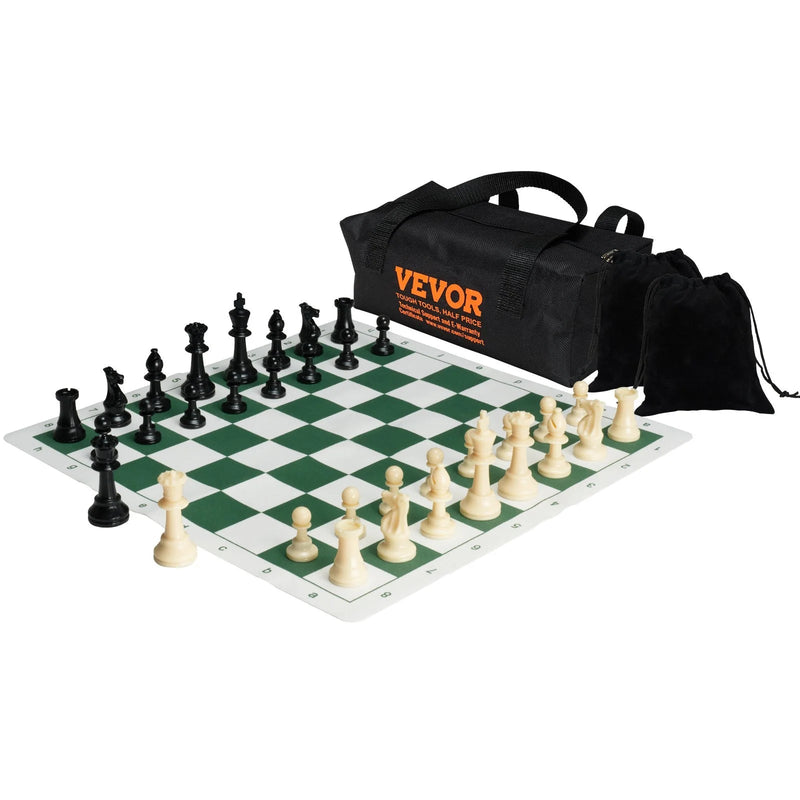 VEVOR Tournament Chess Set, 20 Inch Roll - Up Beginner Chess Board, Foldable Silicone Chess Game with Plastic Weighted Chess Pieces & Storage Bag, Portable Travel Chess Board Gift for Adult Kid Family - Lacatang Shop
