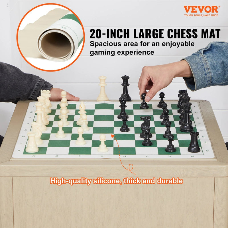VEVOR Tournament Chess Set, 20 Inch Roll - Up Beginner Chess Board, Foldable Silicone Chess Game with Plastic Weighted Chess Pieces & Storage Bag, Portable Travel Chess Board Gift for Adult Kid Family - Lacatang Shop