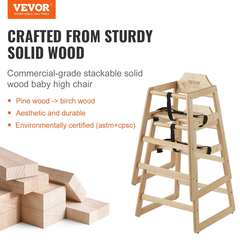 VEVOR Wooden High Chair for Babies & Toddlers, Double Solid Wood Feeding Chair, Eat & Grow Portable High Chair, Easy to Clean Baby Booster Seat, Compact Toddler Chair, Natural - Lacatang Shop