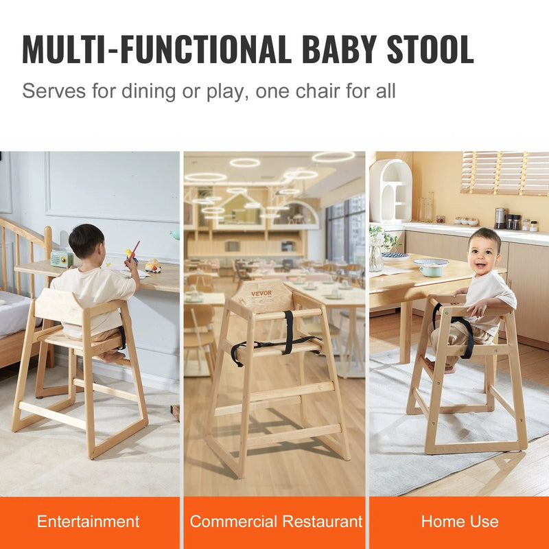 VEVOR Wooden High Chair for Babies & Toddlers, Double Solid Wood Feeding Chair, Eat & Grow Portable High Chair, Easy to Clean Baby Booster Seat, Compact Toddler Chair, Natural - Lacatang Shop