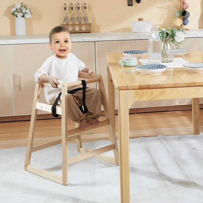 VEVOR Wooden High Chair for Babies & Toddlers, Double Solid Wood Feeding Chair, Eat & Grow Portable High Chair, Easy to Clean Baby Booster Seat, Compact Toddler Chair, Natural - Lacatang Shop