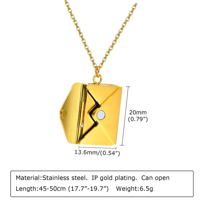 Vnox 2022 New Trendy Envelope Necklaces for Women Girls Jewelry, Gold Color Stainless Steel Email Pendant Collar Keepsake Gifts - Lacatang Shop