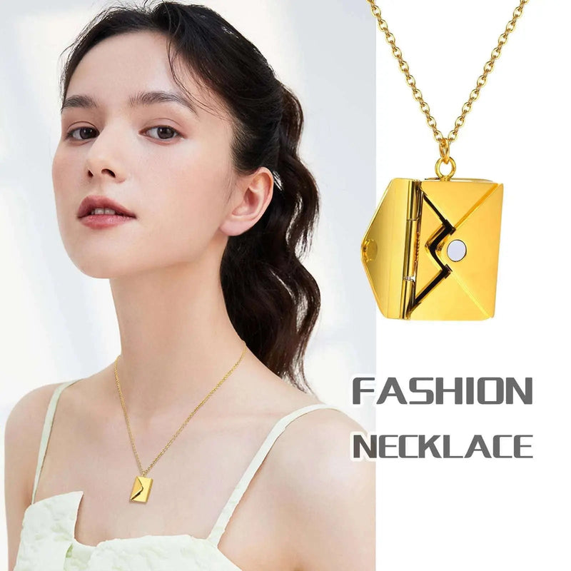 Vnox 2022 New Trendy Envelope Necklaces for Women Girls Jewelry, Gold Color Stainless Steel Email Pendant Collar Keepsake Gifts - Lacatang Shop