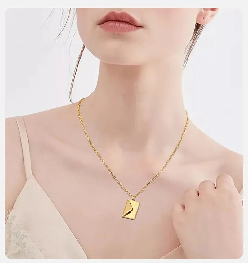 Vnox 2022 New Trendy Envelope Necklaces for Women Girls Jewelry, Gold Color Stainless Steel Email Pendant Collar Keepsake Gifts - Lacatang Shop