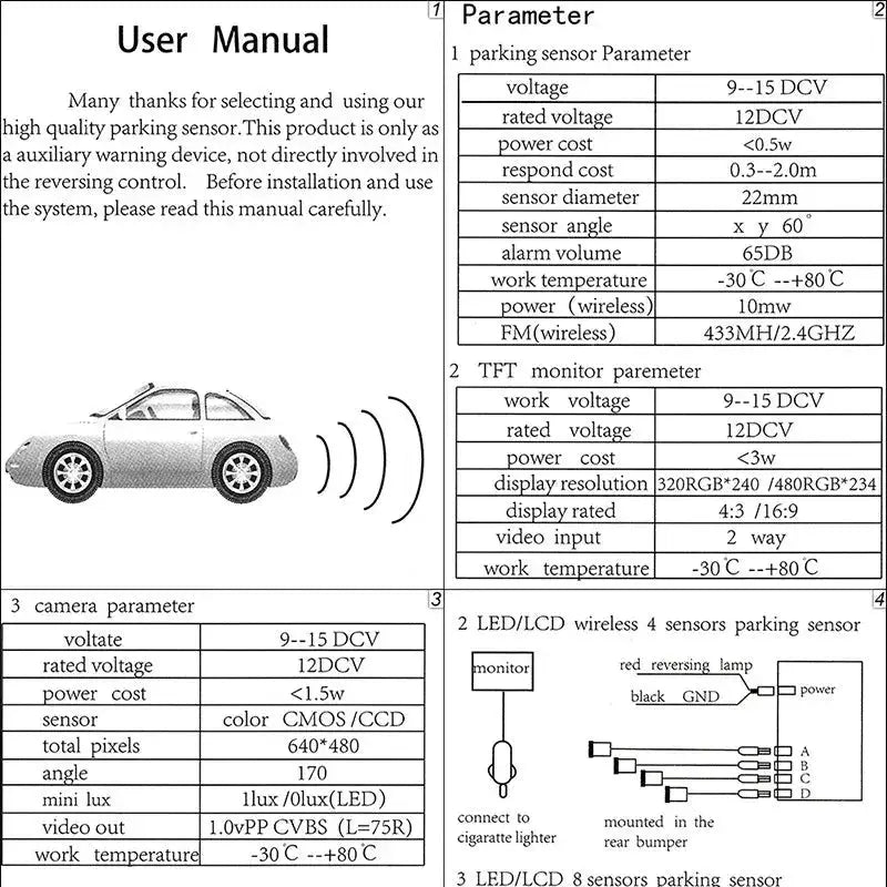Weatherproof 4 Rear View Car Parking Sensor Reverse Backup Radar Kit with LED Display Monitor car parking system - Lacatang Shop