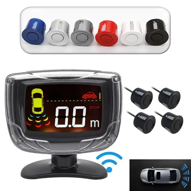 Wireless Car Parking Sensor Set LCD Display 4 Radar Probe 65dB Buzzer Alarm Backup Reversing Parktronic Monitor Detector System - Lacatang Shop