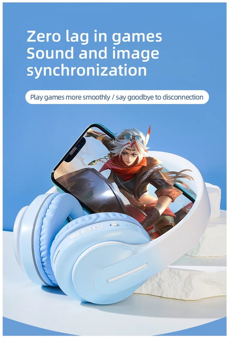 Wireless Headphones Bluetooth 5.0 Stereo Sound Sports Headset Foldable Music Game Earphone Microphone Gradient Color Earbuds New - Lacatang Shop