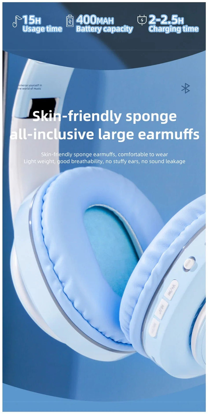 Wireless Headphones Bluetooth 5.0 Stereo Sound Sports Headset Foldable Music Game Earphone Microphone Gradient Color Earbuds New - Lacatang Shop