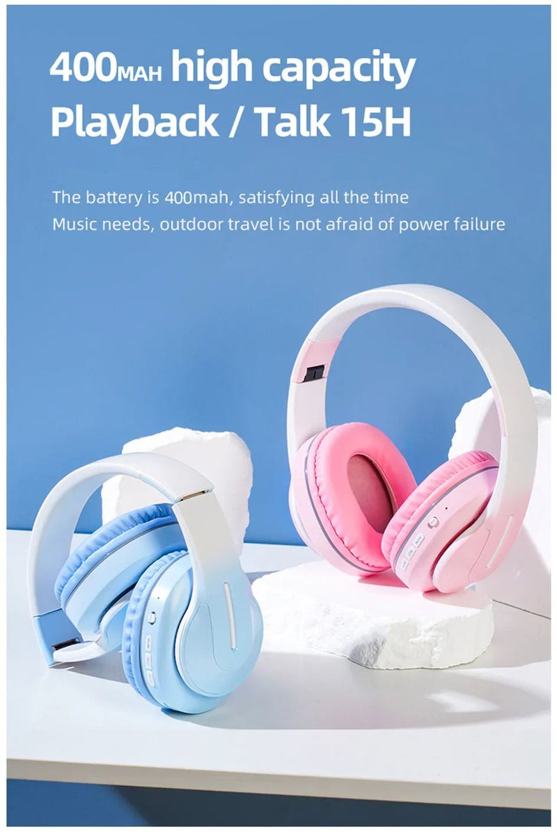 Wireless Headphones Bluetooth 5.0 Stereo Sound Sports Headset Foldable Music Game Earphone Microphone Gradient Color Earbuds New - Lacatang Shop