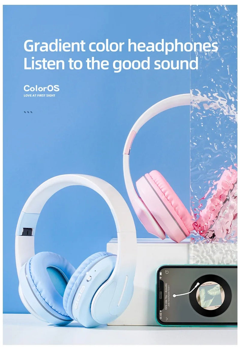 Wireless Headphones Bluetooth 5.0 Stereo Sound Sports Headset Foldable Music Game Earphone Microphone Gradient Color Earbuds New - Lacatang Shop