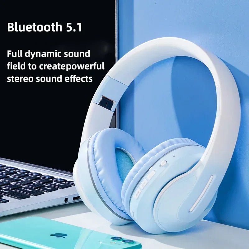 Wireless Headphones Bluetooth 5.0 Stereo Sound Sports Headset Foldable Music Game Earphone Microphone Gradient Color Earbuds New - Lacatang Shop