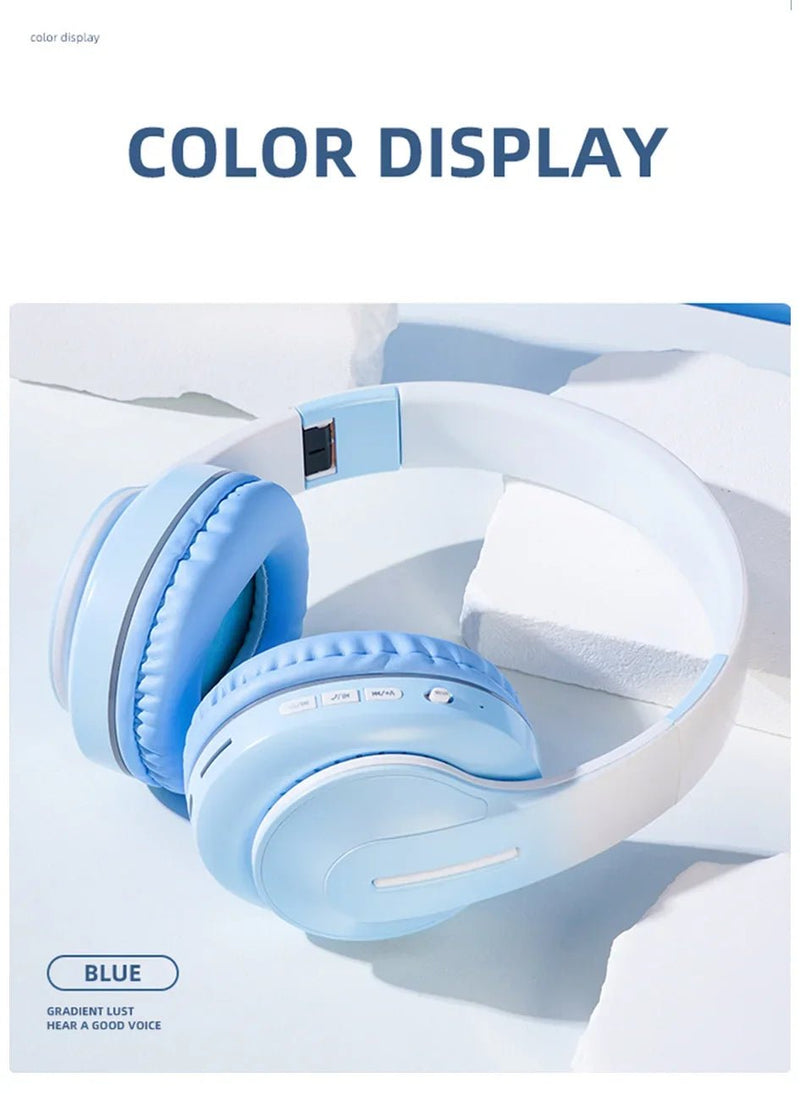 Wireless Headphones Bluetooth 5.0 Stereo Sound Sports Headset Foldable Music Game Earphone Microphone Gradient Color Earbuds New - Lacatang Shop