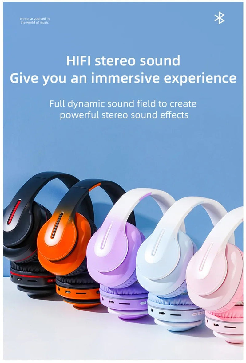 Wireless Headphones Bluetooth 5.0 Stereo Sound Sports Headset Foldable Music Game Earphone Microphone Gradient Color Earbuds New - Lacatang Shop