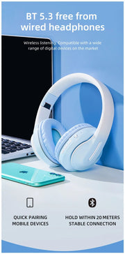 Wireless Headphones Bluetooth 5.0 Stereo Sound Sports Headset Foldable Music Game Earphone Microphone Gradient Color Earbuds New - Lacatang Shop