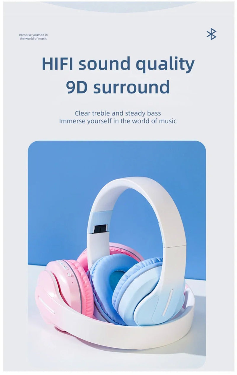 Wireless Headphones Bluetooth 5.0 Stereo Sound Sports Headset Foldable Music Game Earphone Microphone Gradient Color Earbuds New - Lacatang Shop