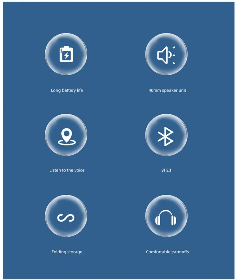 Wireless Headphones Bluetooth 5.0 Stereo Sound Sports Headset Foldable Music Game Earphone Microphone Gradient Color Earbuds New - Lacatang Shop