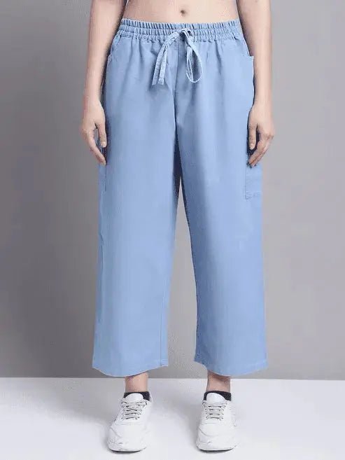 Women Blue Multi Pocket Denim Finish Cargo Culottes Pant 30