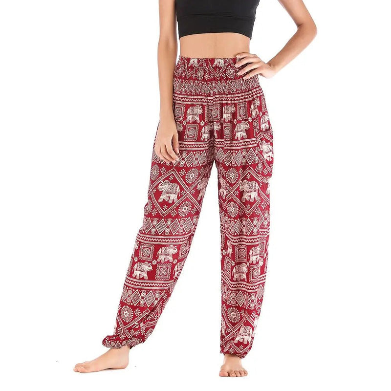 Women Red Elephant Design Loose Fit Harem Pants Hippie Workout Party Beach Pants Casual Trousers Dropshipping - Lacatang Shop