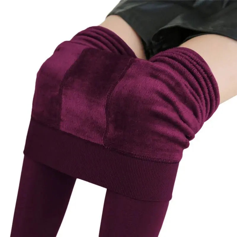 Women Winter Leggings Warm Leggins High Waist Solid Color Velvet Women Thickened Velvet Leggings Stretchy Black Leggings - Lacatang Shop