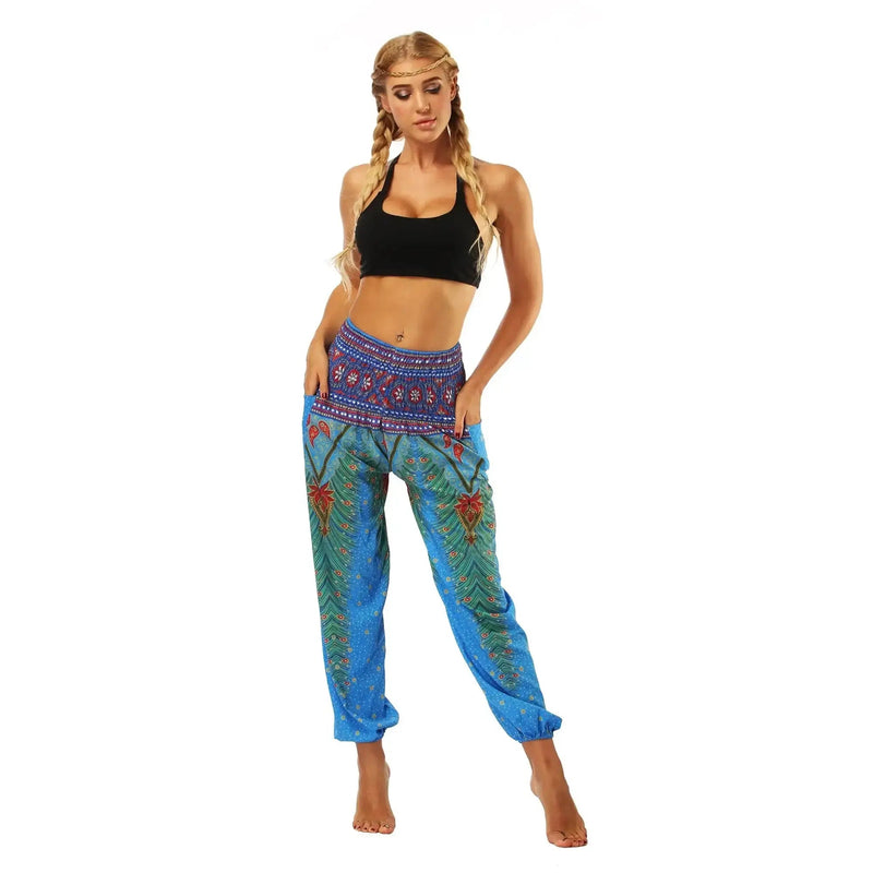 Women's Clothing Harem Pants, Bohemian Yoga Pants,Flowy Trouser Yoga Boho Hippie Clothes Pilates Pants with Pocket - Lacatang Shop