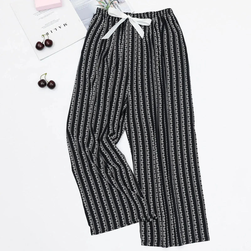 Women'S Elephant Print Wide Leg Ankle - Length Pants Spring And Summer Beach Drawstringloose Fit Females Trousers Indie Folk Pants - Lacatang Shop