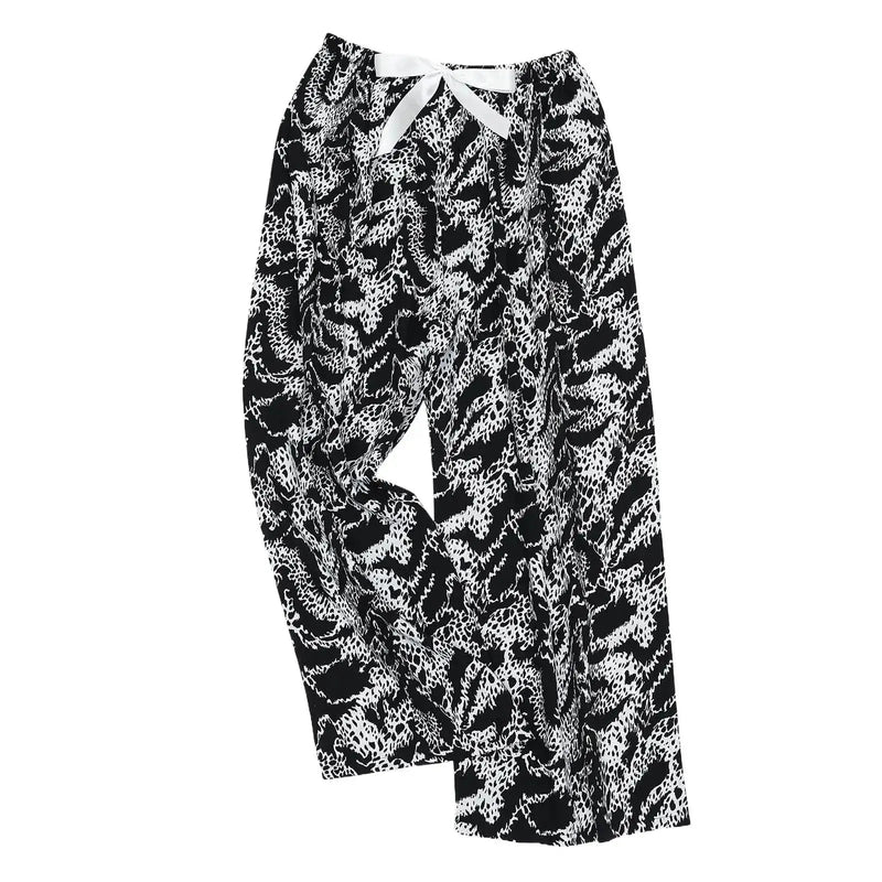 Women'S Elephant Print Wide Leg Ankle - Length Pants Spring And Summer Beach Drawstringloose Fit Females Trousers Indie Folk Pants - Lacatang Shop