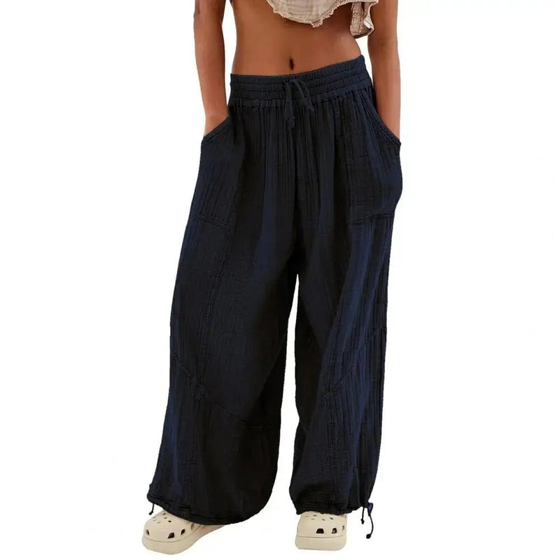 Women's Pants Harem Pants Wide - leg Trousers Drawstring Elastic Waistband Loose With Pocket - Lacatang Shop