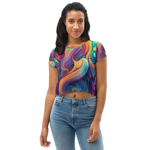 Womens Stretch Fit Crop Tee T-shirt, Vibrant Psychedelic Kaleidoscope - Lacatang Shop