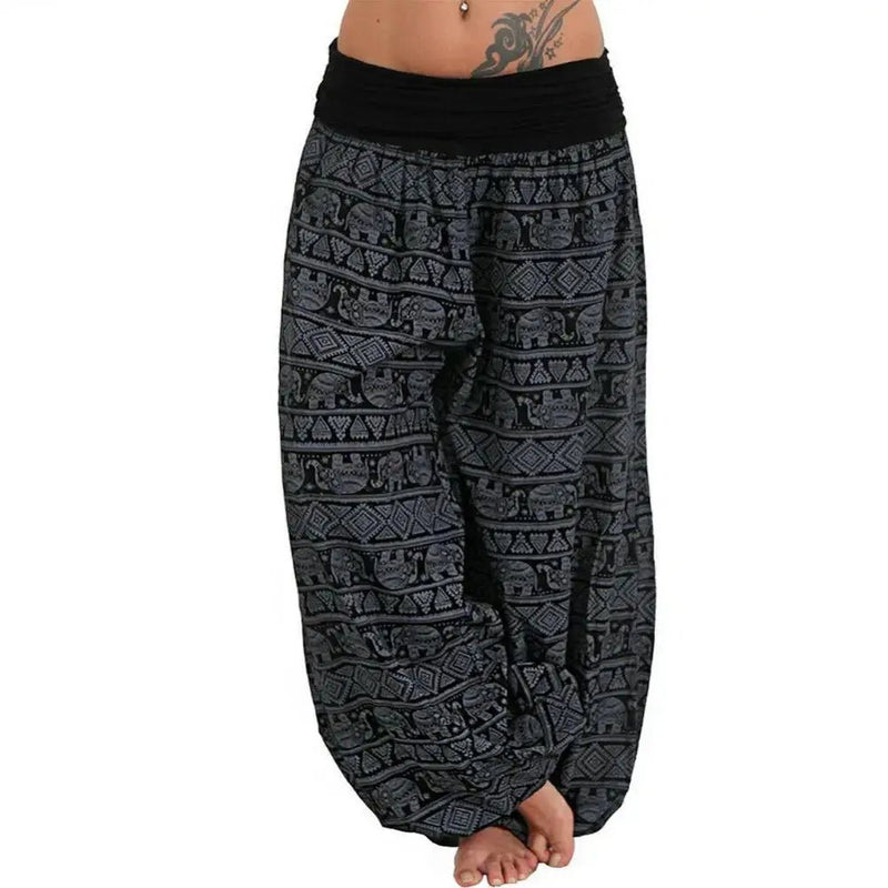 Yoga Pants Women Boho Loose Low Waist Long Pants Elephant Print Baggy Bloomer Trousers Dance Harem Pants Plus Size Pantalones - Lacatang Shop